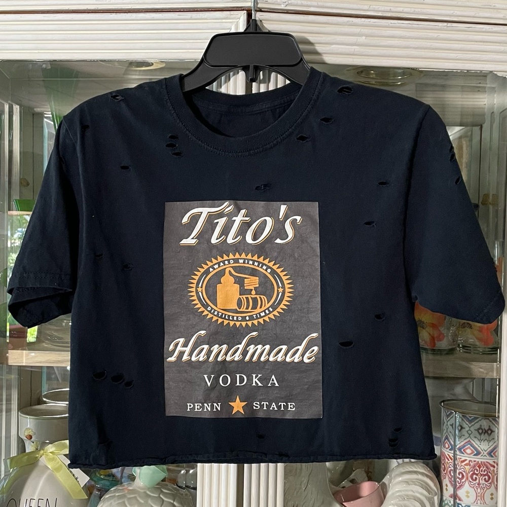 Tito’s black cutoff distressed t shirt women’s S/M